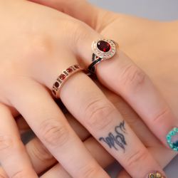 Garnet, White Sapphire and Black Spinel Ring with 925 Silver