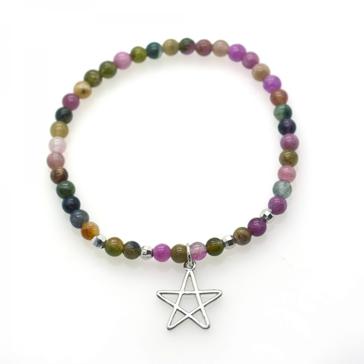 Pulsera Turmalina & Pentagrama de Plata Esterlina Rodiada
