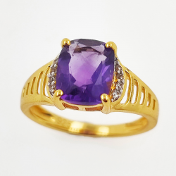 Anillo de Plata 925 bañado en oro con Amatista y Zircon