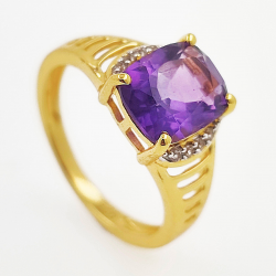 925 Silber vergoldeter Ring mit Amethyst und Zirkon
