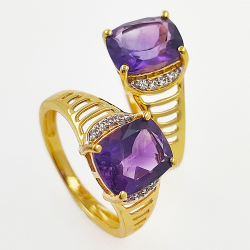 925 Silber vergoldeter Ring mit Amethyst und Zirkon