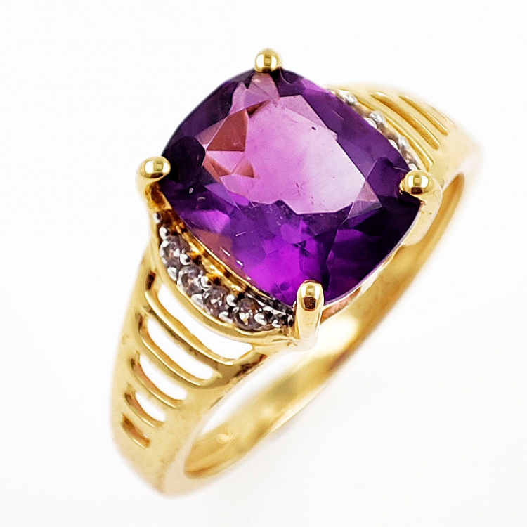 925 Silber vergoldeter Ring mit Amethyst und Zirkon