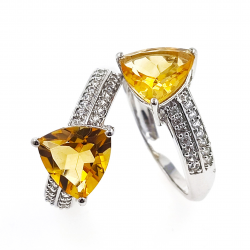 Citrine and Zircon Ring 925 Silver Rhodium Plated