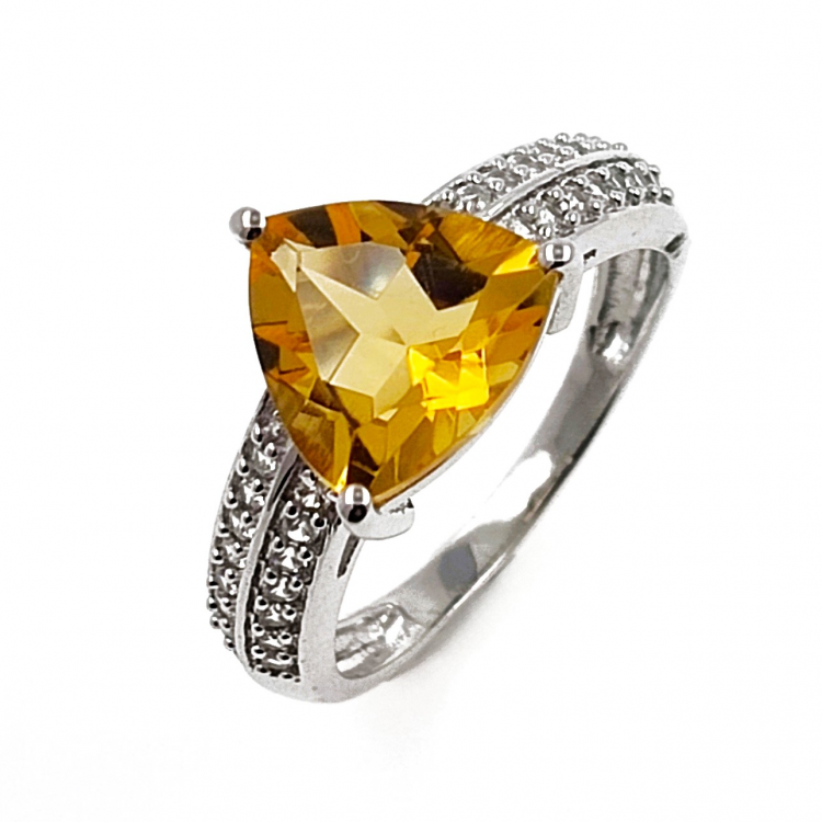 Bague Citrine et Zircon Argent 925 rhodié