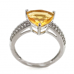 Citrine and Zircon Ring 925 Silver Rhodium Plated