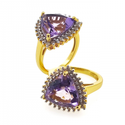 Bague en argent 925 plaqué or avec améthyste et zircon