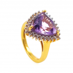 Bague en argent 925 plaqué or avec améthyste et zircon
