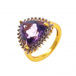 925 Silver Gold Plated Ring with Amethyst and Zircon