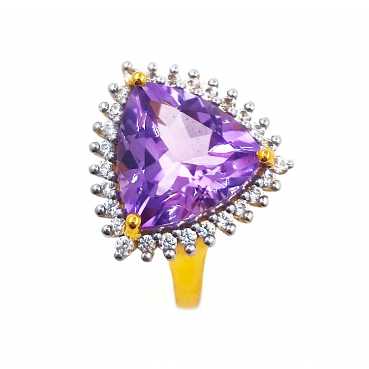 925 Silber vergoldeter Ring mit Amethyst und Zirkon