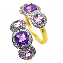 925 Silber vergoldeter Ring mit Amethyst und Zirkon