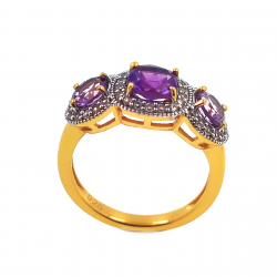 925 Silber vergoldeter Ring mit Amethyst und Zirkon