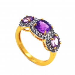 925 Silver Gold Plated Ring with Amethyst and Zircon
