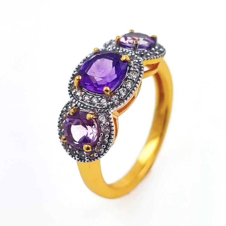925 Silber vergoldeter Ring mit Amethyst und Zirkon