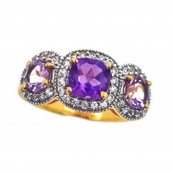 925 Silber vergoldeter Ring mit Amethyst und Zirkon