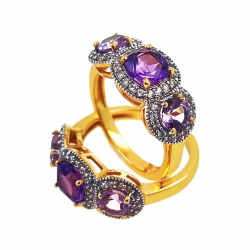 925 Silber vergoldeter Ring mit Amethyst und Zirkon