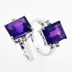 Rhodium-plated 925 Silver Ring with Amethyst and Zircon