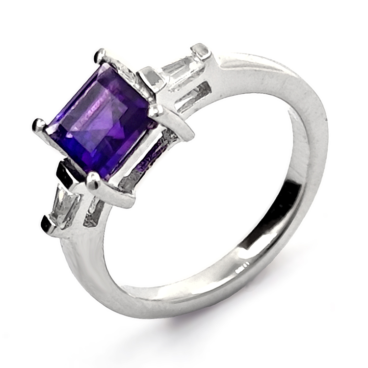 copy of Bague en argent 925 rhodié avec améthyste et zircon