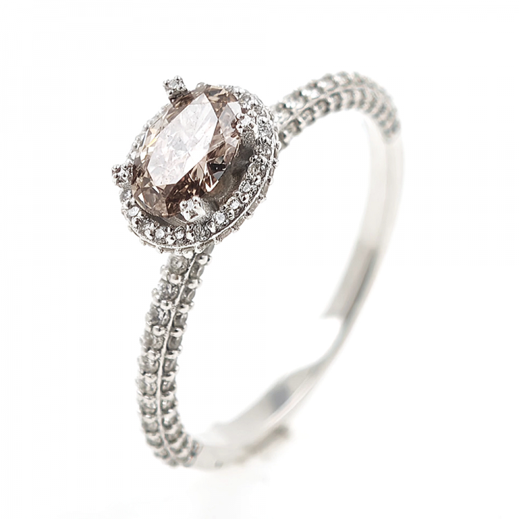 Anillo de oro con diamante champán de 0,52 ct + diamante blanco de 0,61 ct