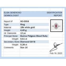 Anillo de oro con rubí sangre de pichón de Birmania y diamantes