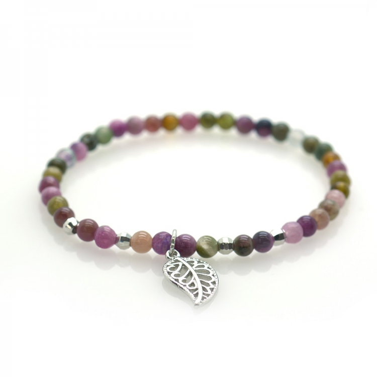 Tourmaline & 925 Sterling Silver Leaf Bracelet