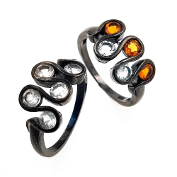 Anello in argento sterling 925 rodiato nero e pietre preziose
