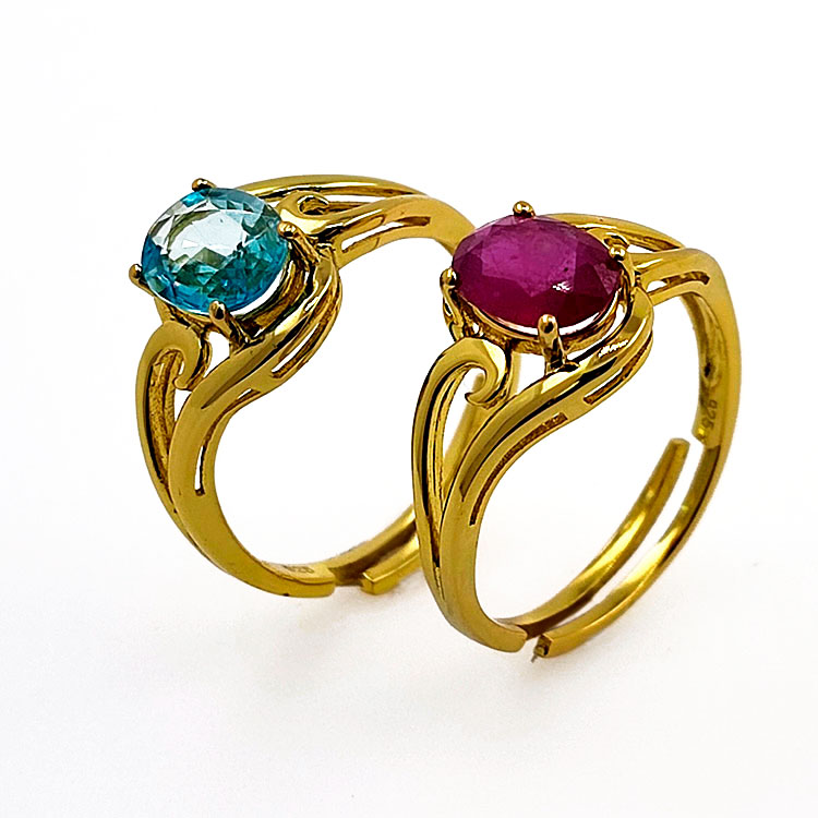 Anillo de gemas y Plata 925 bañado en oro amarillo