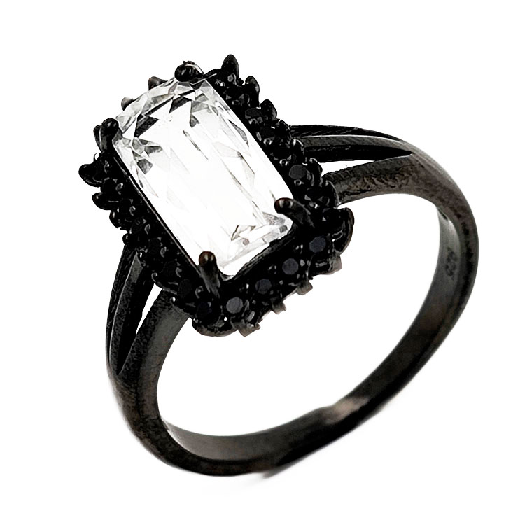 Bague Quartz avec Spinelle Argent 925 rhodié noir