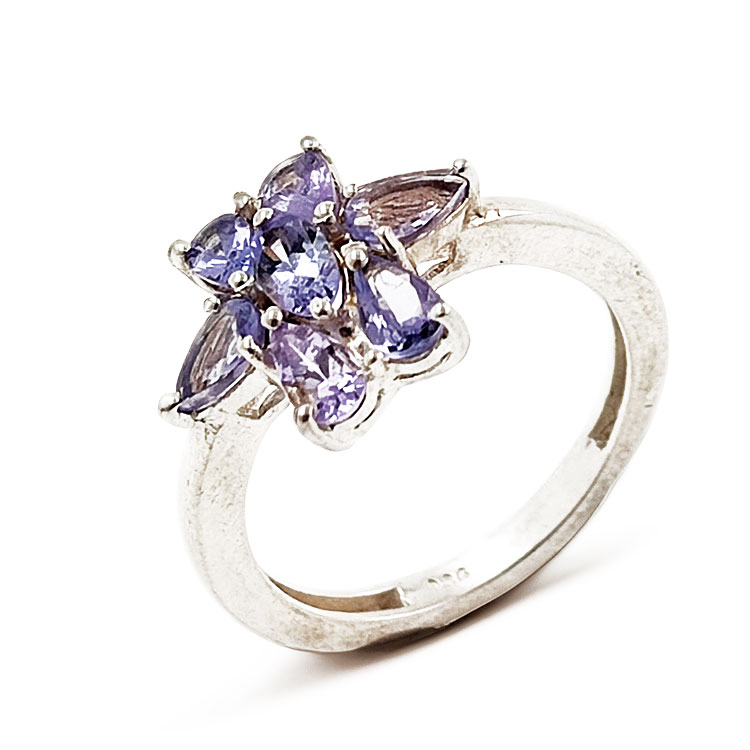 Bague tanzanienne en argent 925 plaqué rhodium