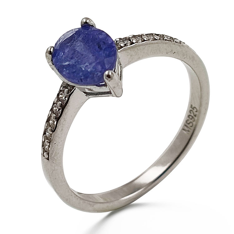Bague tanzanienne avec zircon en argent 925 rhodié