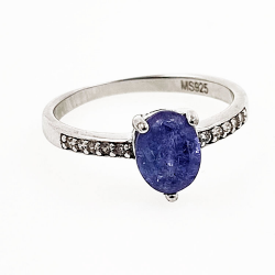 Bague tanzanienne avec zircon en argent 925 rhodié
