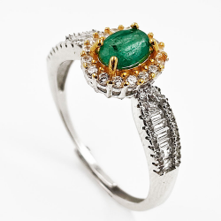 Bague émeraude avec zircon en argent 925 avec rhodium