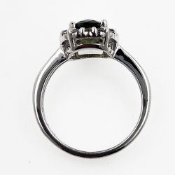 Bague en Moldavite et topaze blanche en argent 925 rhodié