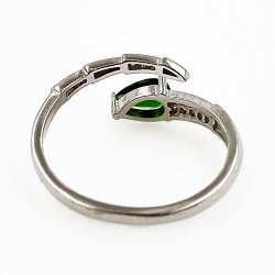 Bague en chromodiopside avec zircon cubique en argent 925, plaqué rhodium