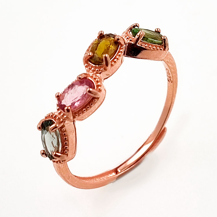 Anello con tormalina in argento sterling 925 placcato oro rosa