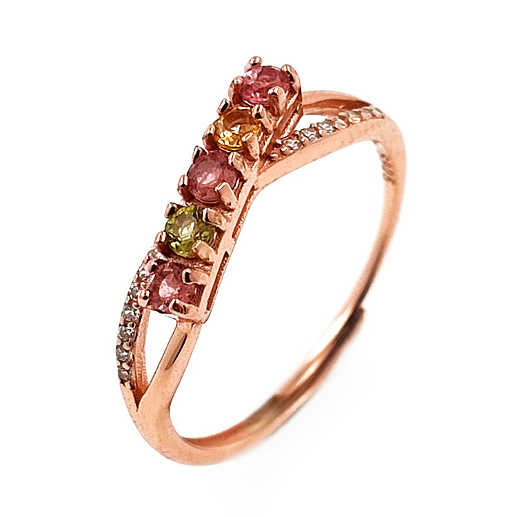 Ring mit Turmalin und Zirkonia aus 925er Sterlingsilber rosévergoldet