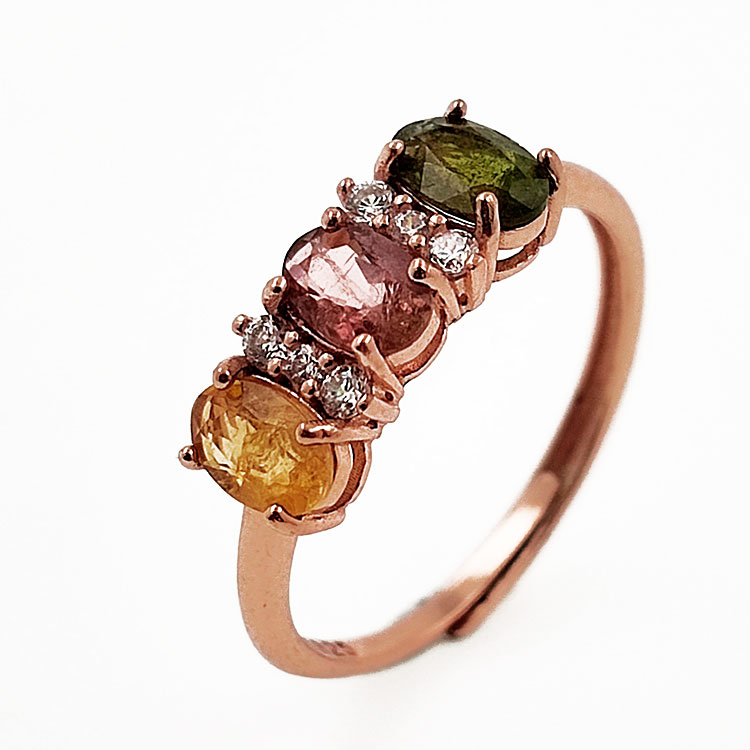Ring mit Turmalin und Zirkonia aus 925 Sterlingsilber rosévergoldet