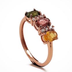 Anillo turmalina con circonita en plata 925 bañada en oro rosa