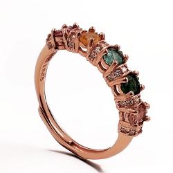 Anello con tormalina e zirconi in argento 925 placcato oro rosa