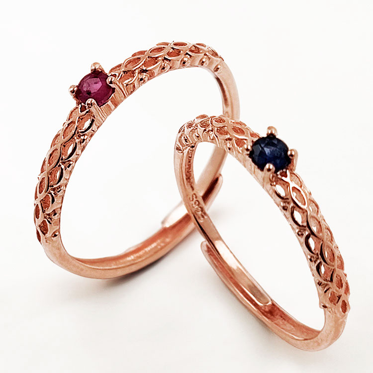 Anillo de rubí o zafiro en plata 925 bañada en oro rosa