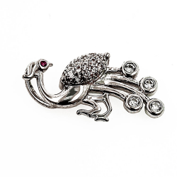 Pfau Anhänger mit Zirkonen und Rubin in 925 Sterling Silber