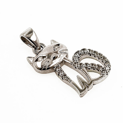 Ciondolo a forma di gatto con zircone in argento 925