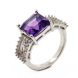 Anillo de Plata 925 bañado en rodio con Amatista y Zircón