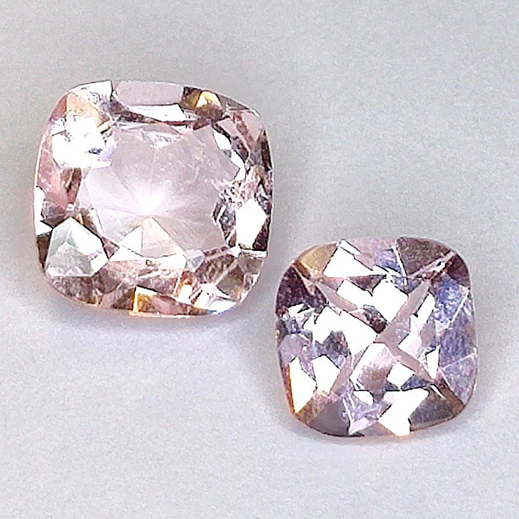 1,84 ct 2 pezzi Morganite Cuscino Dimensioni 7,0 x 7,0 e 5,7 x 5,7 mm