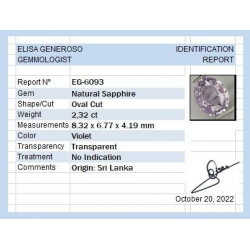 2,32 ct Zafiro Violeta oval 8,32 x 6,77 x 4,19 mm