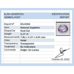 2,17 ct Saphir violet ovale 7,82 x 6,37 x 4,06 mm