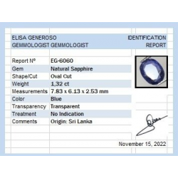1,32 ct Zafiro Azul oval 7,83 x 6,13 x 2,53 mm