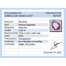 1,25 ct rosafarbener Saphir im Ovalschliff, 7,54 x 6,54 x 2,87 mm