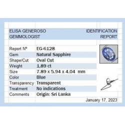 1,89 ct Blue Sapphire oval 7,89 x 5,94 x 4,04 mm