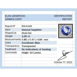 2,05 ct Zafiro Azul oval 6,85 x 6,47 x 4,84 mm