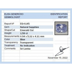 1,59 ct Saphir bleu taille émeraude 6,94 x 5,22 x 4,21 mm